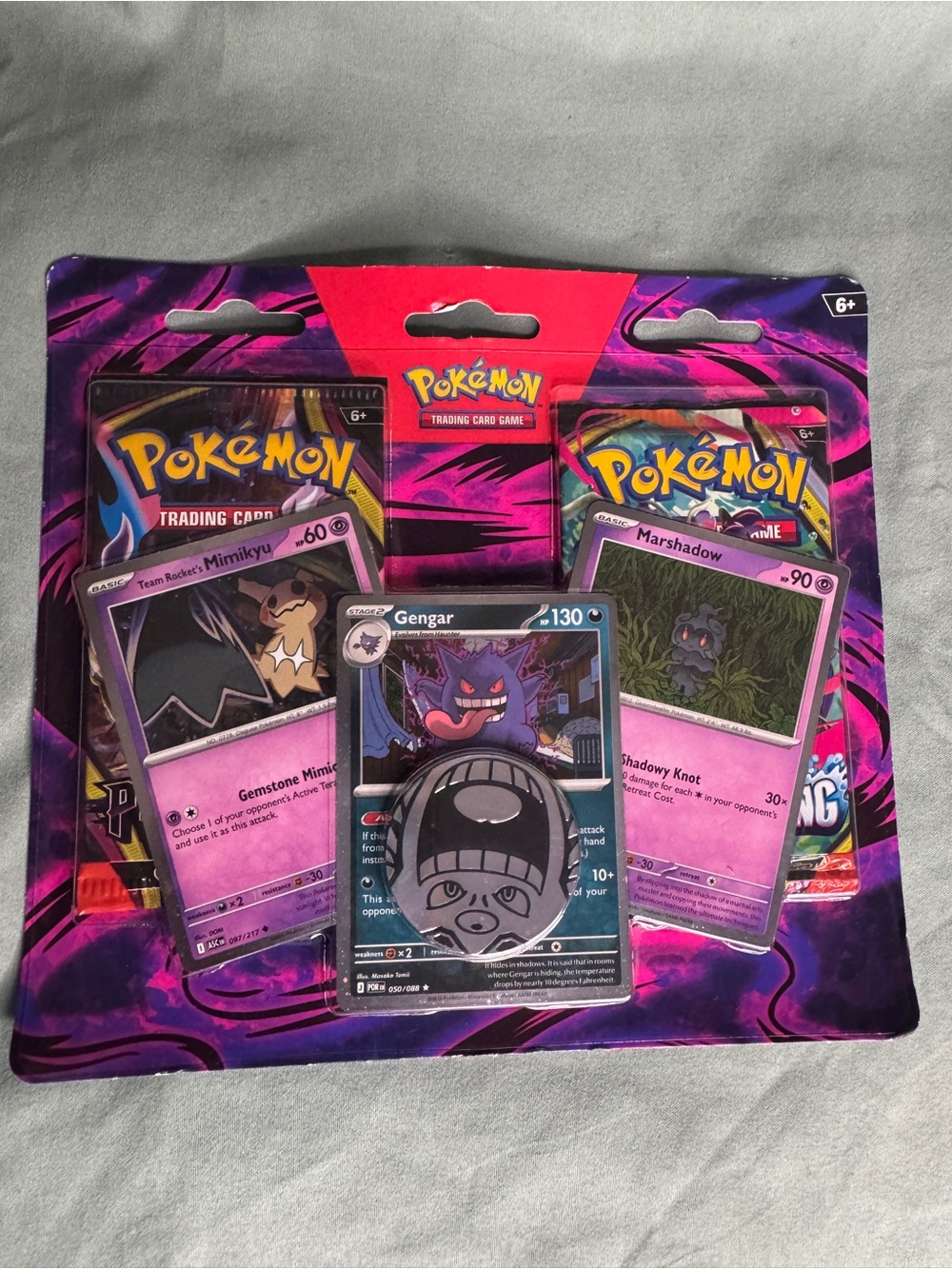 Pokemon TCG Gengar Marshmallow Mimikyu 2 pack Blister coin